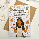 Waitress Happy Birthday Card – First-Class Service